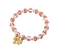 PDOUSELF Beads Bow Bracelets, Vintage Handmade Ceramic Beaded Stretch Bracelets with Bow Pendant for Women, Romantic Jewelry Gifts, One Size, Stone, no gemstone