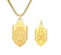 PDOUSELF Lion Necklace for Men Stainless Steel Double Side Lion Head with Crown and Viking Axes Pendant Necklace Rock Hip Pop Style, 20, Stainless Steel, No Gemstone