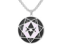 PDOUSELF Septagram Magic Circle Necklace for Men Women Mysticism Theme Pendant Necklace Includes Planetary Hexagram Heptagram Elements (Silver)