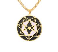 PDOUSELF Septagram Magic Circle Necklace for Men Women Mysticism Theme Pendant Necklace Includes Planetary Hexagram Heptagram Elements (Gold)