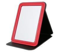 PDOZV Foldable Desk Mirror, 6.5×8.9” Portable Adjustable Rectangle PU Edge Covering Table Mirror with Stand for Travel Camping Home (Red)