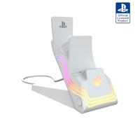 PDP Afterglow Wave Dual Charger for PS5, PS4, PlayStation Controllers | White, Customizable RGB Lighting, Charges 2 DualSense Controllers, Rechargeable 40-Hr Battery, Licensed for PlayStation 5 & 4