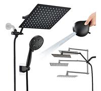 PDP Bath Rain Shower Head with Handheld Shower, Dual Rain Shower Head with High Pressure 10 Adjustment Rod Combination, 16" Adjustable Extension Arm, Built-in 3-Way Diverter 6ft Hose,