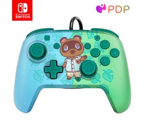 PDP Gaming Faceoff Deluxe+ Wired Switch Pro Controller - Animal Crossing - Tom Nook - Blue / Green - Officially Licensed by Nintendo - Customizable buttons and paddles - Ergonomic Controllers