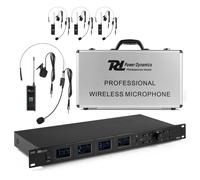 Power Dynamics PD PD524B UHF Wireless Microphone System with 4 Bodypacks, Headset & Lapel Microphones, USB Rechargeable, IR Transmission for Presentations, Performances & Events
