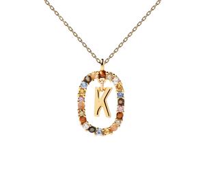 PDPAOLA Letter K Necklace Goldplated Silver CO01-270-U - Woman - 925 Sterling Silver Gold/Multicoloured 45 cm