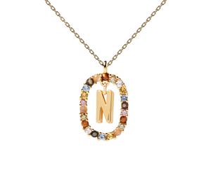 PDPAOLA Letter N Necklace Goldplated Silver CO01-273-U - Woman - 925 Sterling Silver Gold/Multicoloured 45 cm