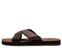 PDQ Jimmy Crossover Mule Slip on Summer Beach Walking Flip Flop Sandals - Brown PU, Mens UK 8 / EU 42