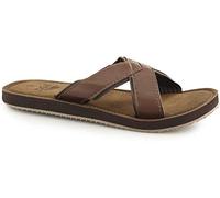 PDQ Jimmy Crossover Mule Slip on Summer Beach Walking Flip Flop Sandals - Brown PU, Mens UK 6 / EU 40