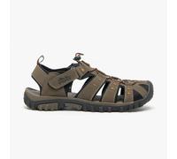 PDQ KEN Mens Nubuck Toggle & Velcro Trail Sandals Dark Taupe/Orange - UK 11