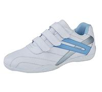 PDQ RAVEN Ladies Budget Touch Fastening Trainers White 3 Colours - White/Light Blue PU, Ladies UK 6 / EU 39