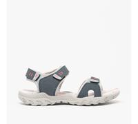 PDQ Sandy Womens Faux Leather Touch Fasten Comfort Navy/Grey Sandals