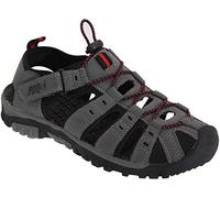 PDQ Ted Trekking Trail Toggle Touch Fastening Summer Sandals - Grey/Red Synth.Nubuck, Mens UK 7 / EU 41