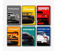 PDQOE Car Posters Supercar Poster Art Prints For Walls Vintage Racing Car Wall Art For Boys Bedroom(Unframe,8x12inch,6pcs)