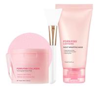 PDRN Caffeine Collagen Night Wrapping Mask & 70 Pads PDRN Pink Collagen Gel Toner Pads, Co llagen Peel Off Face Mask Overnight, Exfoliating Face Cleansing pads, Korean Skincare, Moisturises, Brightens