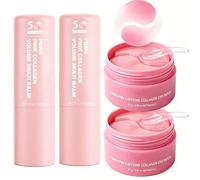 PDRN Pink Collagen Volume Multi Balm Stick & Eye Patches Set, Under Eye Care Set, Collagen Multi Balm Wrinkle Stick for Eye, Neck, Lips, Elasticity & Radiance Booster, Moisturizer (20G+120Patches)
