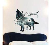 Pdrui Wall Mural Decal for Living Room, Midnight Wolf Wall Stickers as Wall Decor for Bedroom | 74cm x 81cm Removable Stickers for Walls Decoration as Housewarming Birthday Gift