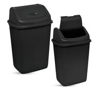 PDS 2x 30L Black Swing Bin - Recycling Bins for Kitchen - Bedroom Bin With Swing Flip Top Lid - Large Kitchen Dustbin For Home Garden Office and Bathroom - Durable Black Dustbin