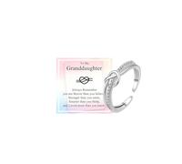 PDTU Ring Gifts for Granddaughter, Open Adjustable Knot Heart Rings with Cubic Zirconia Always Remember Gift for Teenage Girls
