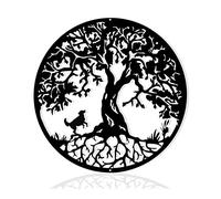 Pduoduo 30cm Black Metal Tree of Life Wall Decor Silhouette Art(with dog) for Gift Present Indoor Outdoor Garden Home Decoration (11.8inch)