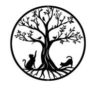 Pduoduo Black Metal Tree of Life Wall Decor Silhouette Art(with cat and bird) for Gift Present Indoor Outdoor Garden Home Decoration (19.68in)