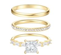 PDWZNBA Stackable Gold Rings for Women Never Tarnish Trendy Dainty 14K Gold Plated Stackable Cubic Zirconia Thumb Ring Set Statement Band Rings Promise Engagement Rings, 7, Gold Plated Sterling Silver