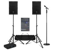 PDY212A 12" Professional PA System with Wireless Microphone, Bluetooth Amplified Speakers, Studiomaster 6-Channel Mixer, UHF Mic, Live Band Setup, PA for Singer Performance