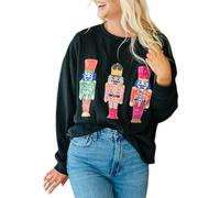 PDYLZWZY Christmas Nutcracker Sweatshirt Women 3D Graphic Sequin Crew Neck Funny Christmas Jumper, black, M