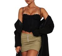 PDYLZWZY Corset Tops Summer Mesh Sexy Bustier Tops for Women Lace Corset Top Y2k Spaghetti Strap Boned Going Out Crop Top, black, S