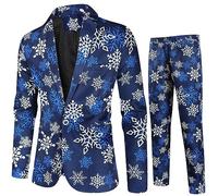 PDYLZWZY Ugly Mens Christmas Jacket Funny Christmas Tree Snowman Printed One Button Blazer Open Front Business Office Worksuits, dark blue, 3XL