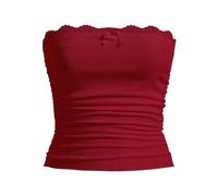 PDYLZWZY Women Lace Trim Tube Tops Strapless Bow Front Cropped Bandeau Backless Shirts Ribbed Knit Ruched Bandeau Tank Tops Y2K Streetwear, red, L