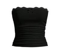 PDYLZWZY Women Lace Trim Tube Tops Strapless Bow Front Cropped Bandeau Backless Shirts Ribbed Knit Ruched Bandeau Tank Tops Y2K Streetwear, black, S