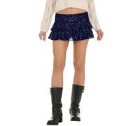 PDYLZWZY Women Sequin Skirt Glitter Cute High Waist Ruffle Flowy Shiny Sparkly Short Mini Skirts Night Out Club Party, dark blue, M