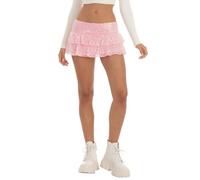 PDYLZWZY Women Sequin Skirt Glitter Cute High Waist Ruffle Flowy Shiny Sparkly Short Mini Skirts Night Out Club Party, pink, XL