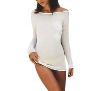 PDYLZWZY Women's Backless Bodycon Crochet Mini Dress Open Back Bell Long Sleeve Short Dresses See Through Cocktail Evening Party Mini Dresses, White, S