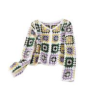 PDYLZWZY Women's Crochet Button Down Cardigan Knitted Jumper Long Sleeve V Neck Hollow Jumper Beach Flowers Cover Up, Purple Square, One size fits all