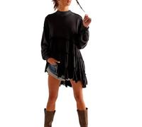 PDYLZWZY Women's Patchwork Pleated Baggy Sweatshirt Colour Block Mock Neck Long Sleeve Drop Shoulder Pullover Top, black, XL
