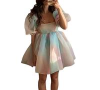 PDYLZWZY Women's Puffy Sleeve Ball Gown Tulle Evening Square Collar Ruffle Princess Prom Mini Dress, Z4, S