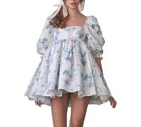 PDYLZWZY Women's Puffy Sleeve Ball Gowns Tulle Evening Dress Square Collar Ruffle Princess Mini Dress, X1, XL