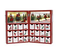 PE Christmas Wooden Advent Calendar Book with 24 Drawers And LED Lighting Christmas Skiing Scenes Red Color Countdown Holiday Gifts Adults Kids Home Decoration