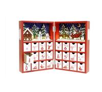 PE Christmas Wooden Advent Calendar Book with LED lighting Red Color Christmas Snowman & Santa Countdown Holiday Gifts with 24 Drawers for Home Decoration