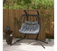 PE Hanging Swing Chair with Thick Cushion, Patio Hanging Chair, Black