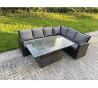 Fimous PE Rattan Corner Garden Furniture High Back Sofa Set Adjustable Rising Lifting Table Set 6 Seater