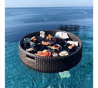 PE Rattan Floating Serving Tray, Floating Tray Luxury Floating Tray Table & Bar, Floating Tray for Pool Serving Drinks, Brunch, Food, Stylish Breakfast Tray on The Water, LED Star String Lights