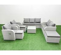 PE Rattan Garden Furniture Set Adjustable Chair Sofa Double Love Seat 2 Seater Sofa Lounge Set Square Coffee Table 3 Stools Light Grey Fimous Light Grey One Size