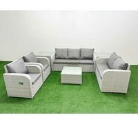 PE Rattan Garden Furniture Set Adjustable Chair Sofa Double Love Seat 2 Seater Sofa Lounge Set Square Coffee Table 2 Side Table Light Grey Fimous Light Grey One Size