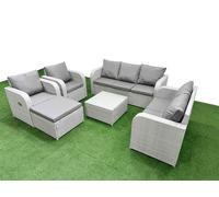 PE Rattan Garden Furniture Set Adjustable Chair Sofa Double Love Seat 2 Seater Sofa Lounge Set Square Coffee Table Big Footstool Light Grey Fimous Light Grey One Size