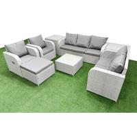 PE Rattan Garden Furniture Set Adjustable Chair Sofa Double Love Seat 2 Seater Sofa Lounge Set Square Coffee Table Big Footstool 2 Side Table Light Gr Fimous Light Grey One Size