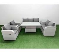 PE Rattan Garden Furniture Set Reclining Chair Sofa Double Love Seat 2 Seater Sofa Lounge Set Adjustable Lifting Dining or Coffee Table Side Table Lig Fimous Light Grey One Size