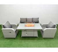 PE Rattan Garden Furniture Set Reclining Chair Sofa Lounge Sofa Set Firepit Dining Table Light Grey Fimous Light Grey One Size
